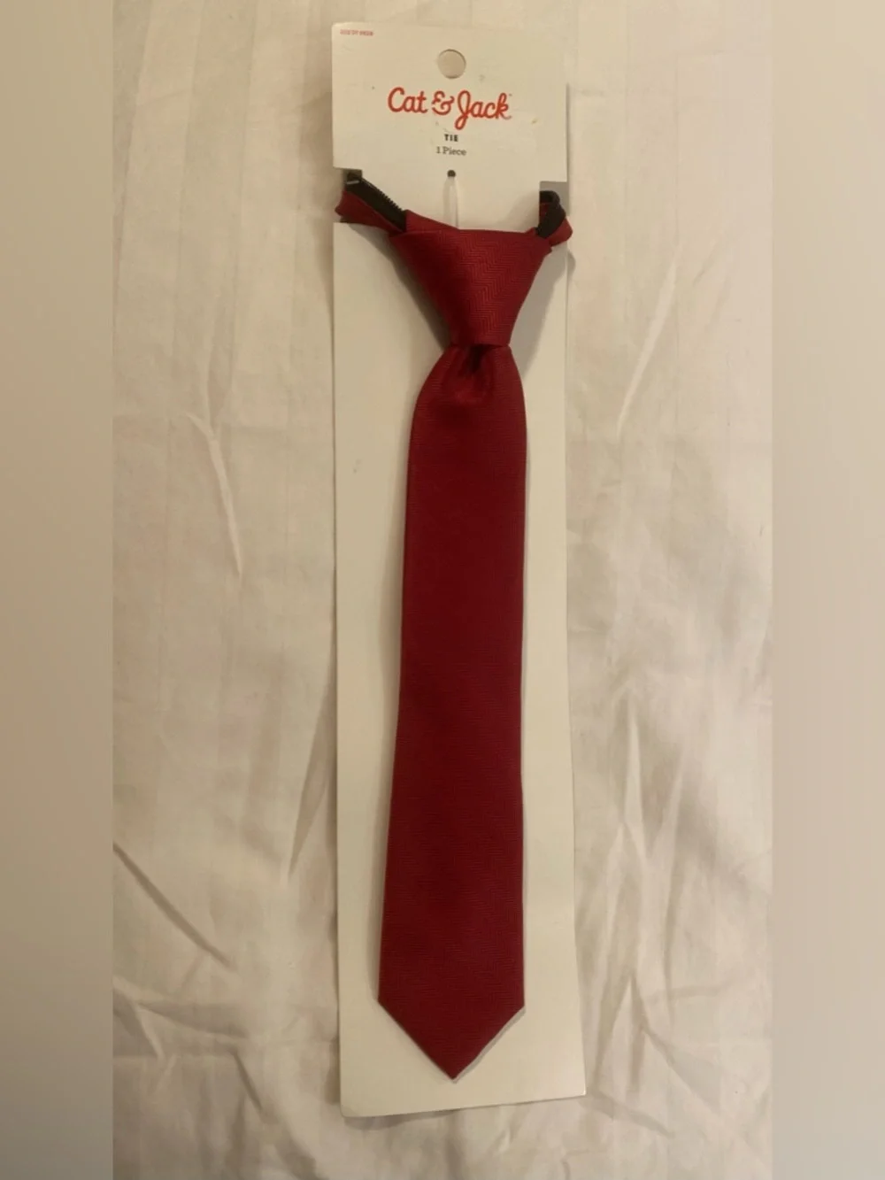 Cat & Jack Red Boys Zipper Tie Herringbone Pattern NWT